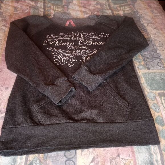 Luckee Lady L Gray Lngslvs PismoBeach California Pocket FleeceWomen's Sweatshirt - Picture 1 of 9